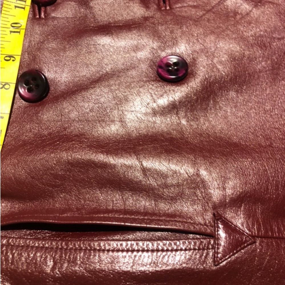 Vintage Etienne Aigner Burgundy Leather double breasted Jacket Size 16 - Picture 13 of 15